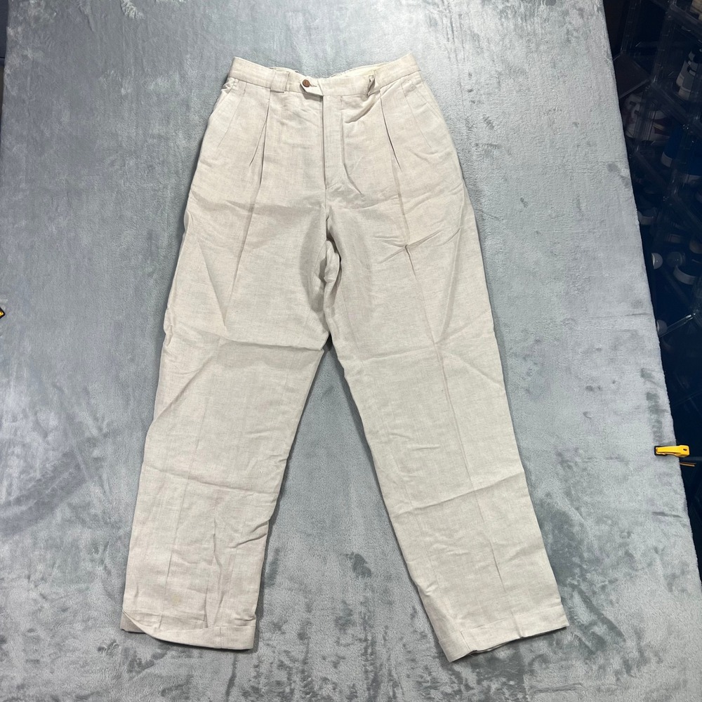 Barcelino Linen Pleated Pants Mens 32 Beige Good Made in Italy Luxury Trousers
